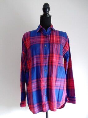 Old Navy The Boyfriend Shirt Blue and Red Plaid Shirt Sz S